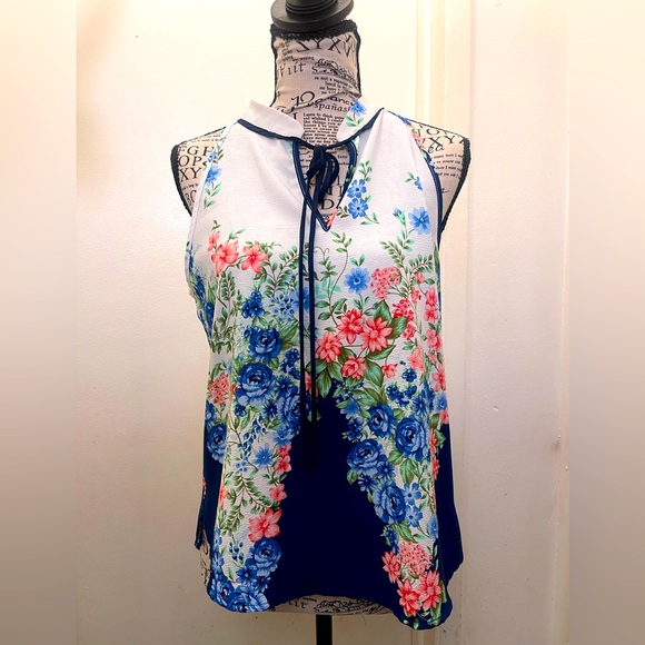 Alice Blue Tops - Alice Blue Sleeveless Blouse with Mandarin Collar